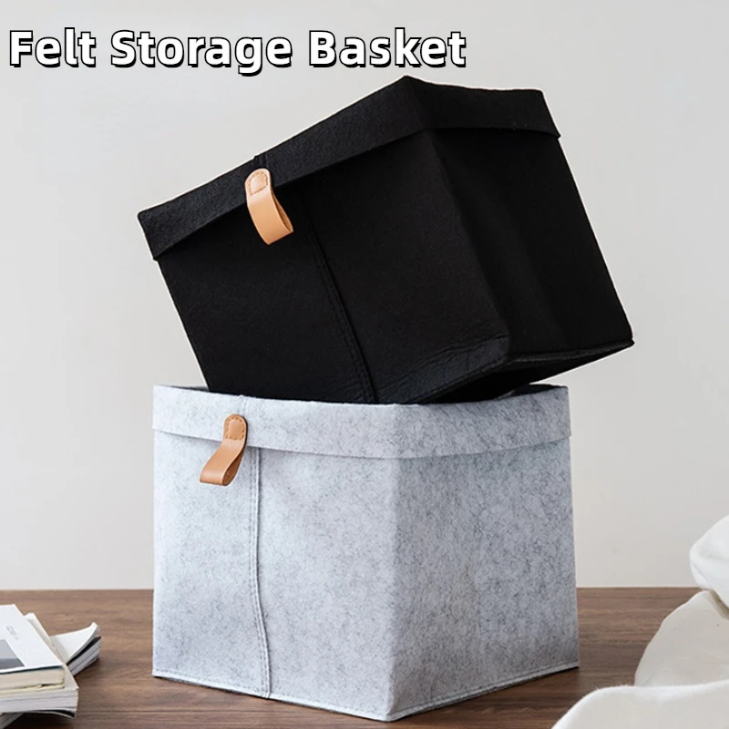 

Скандинавская войлочная корзина для хранения, черный, серый фетровый контейнер для хранения в гостиную, чайный столик, сумка для завтрака в спальню