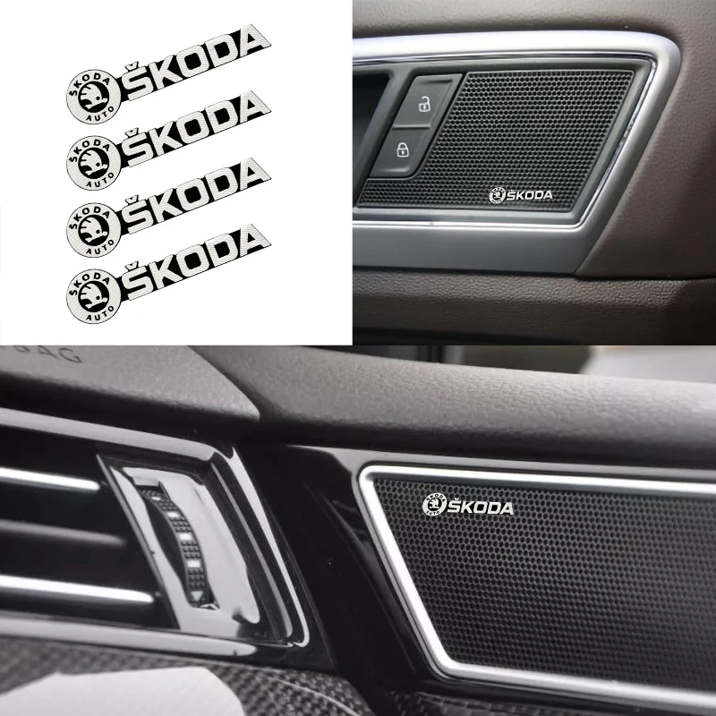 

10pcs Car Audio Decorate 3D Aluminum Badge Emblem Sticker For Skoda Octavia Rapid Mk3 A7 2 3 A5 Kodiaq Fabia Superb Car-Styling