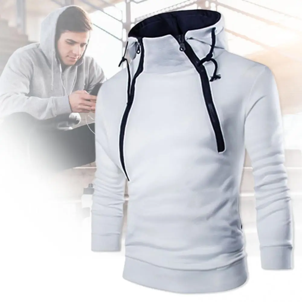 

Sweatshirt Men Zipper Autumn Winter Long Sleeve Hoodie Color Block Double Coat