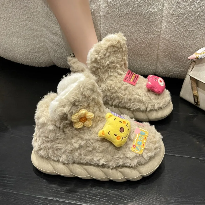 

Sweet and Fleece Women Boot Thick-soled Shoes for Woman Plush Warm Indoor Couple Comfortable Non-slip Snow Women's Cotton Boots