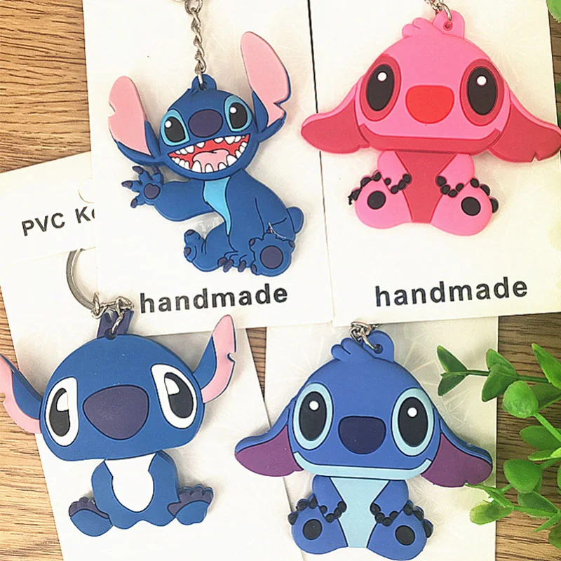 

Disney Anime Stitch Two-Sided PVC Soft Rubber Key Chain Cute Stitch Mickey Mouse Cartoon key Ring Car bag pendant Children Gift