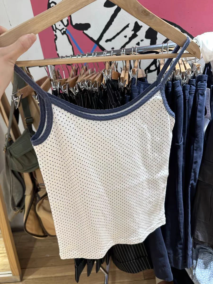 Фото New Dot Slim Tank Top Woman Summer Sleeveless Soft Cotton Casual Camisole Sweet Vintage Streetwear Y2k Crop Tops Cute Vest №4