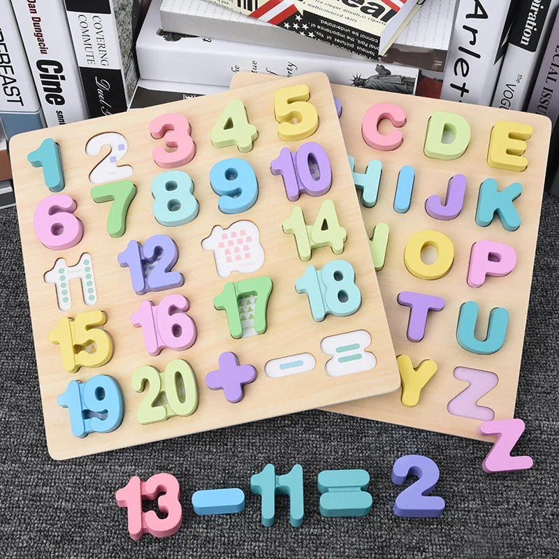 

Wooden Thickened Numbers Alphabet Kids Shape Cognition Grab Board Baby Puzzle Puzzle Early Education Educational Toys