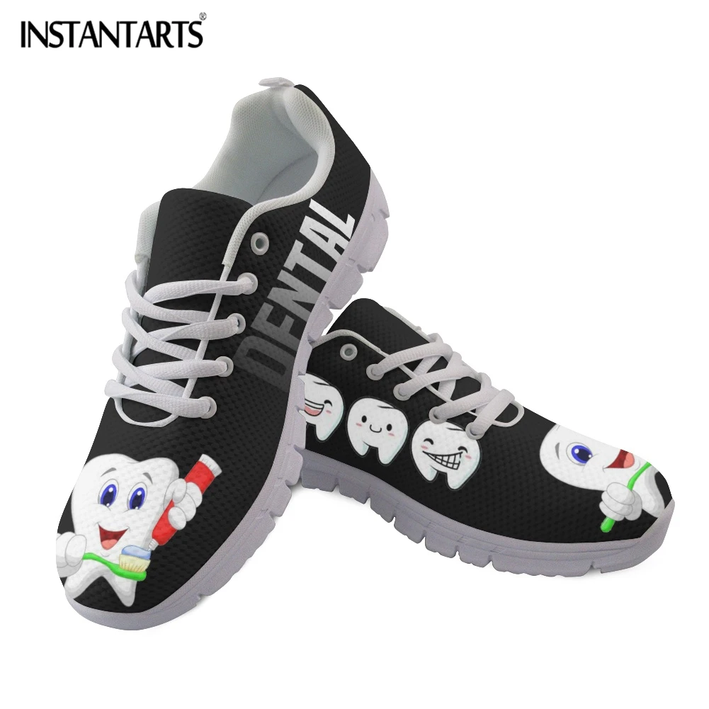 

INSTANTARTS Dental Tooth Pattern Women Mesh Sneakers Female Casual Lace up Flat Shoes Breathable Comfort Sport Shoes Zapatillas