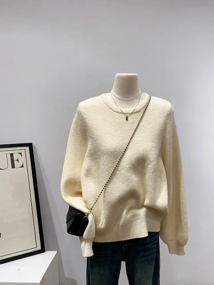 Приятный для кожи мягкий без галстука ~ однотонный свитер с круглым вырезом в