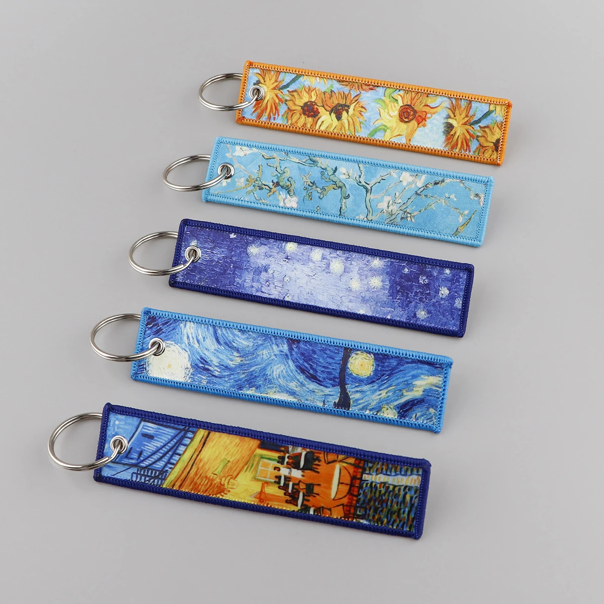 

Van Gogh Starry Sky Fashion Embroidery Car Keychain Key Tag Novelty Keychain for Motorcycle Key Keyring Men Friend Gift