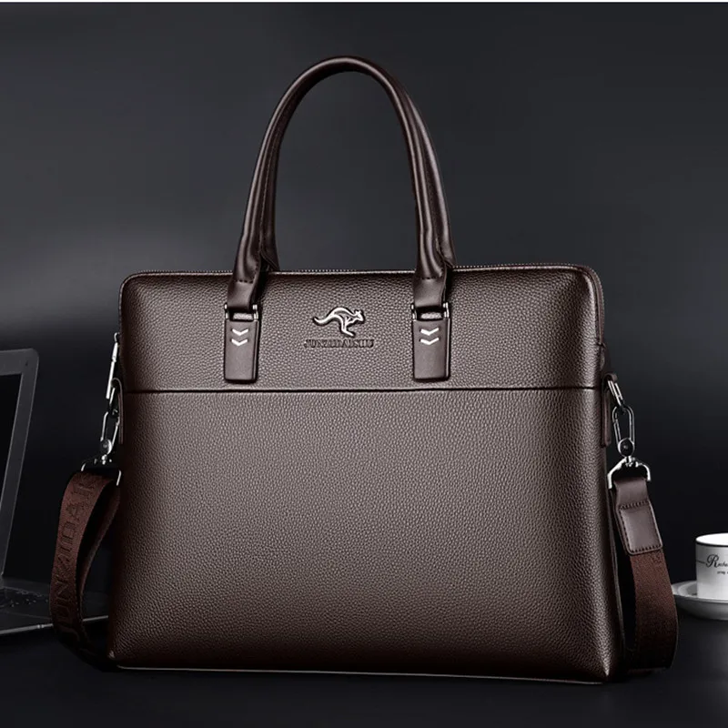 Business PU Leather Men Briefcase Vintage Zipper Handbag Large Capacity Shoulder Crossbody Bags Male Laptop Bags