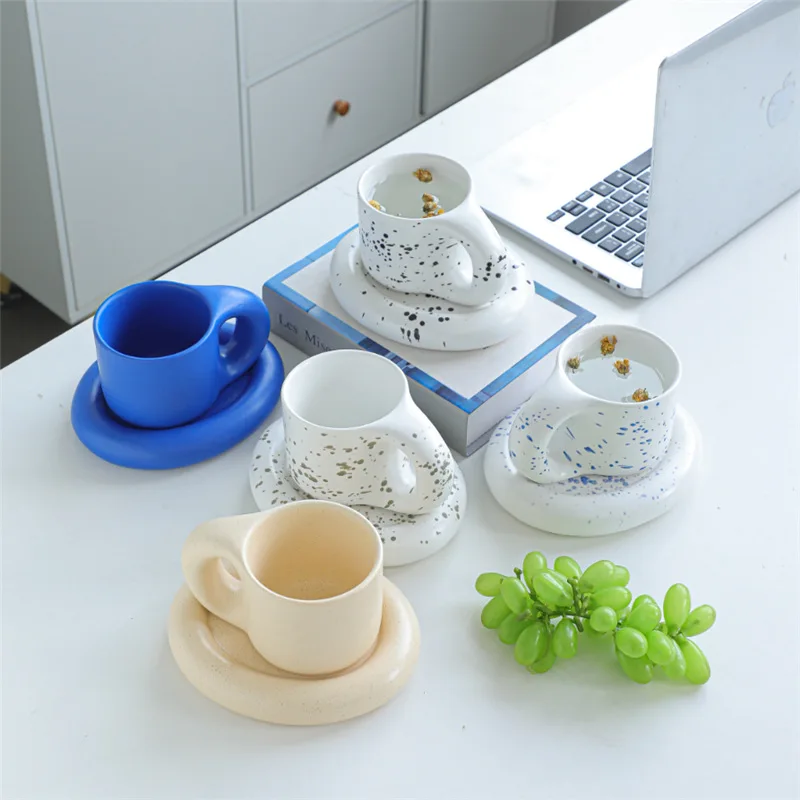 

Ceramic Mug Wind Fat Handle Cup Ins Breakfast Coffee Cup Klein Blue Cute Fat Ceramic Cup