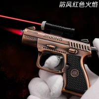 unusual creative personality gun type windproof red flame lighter infrared laser metal inflatable butane lighter mens gadget