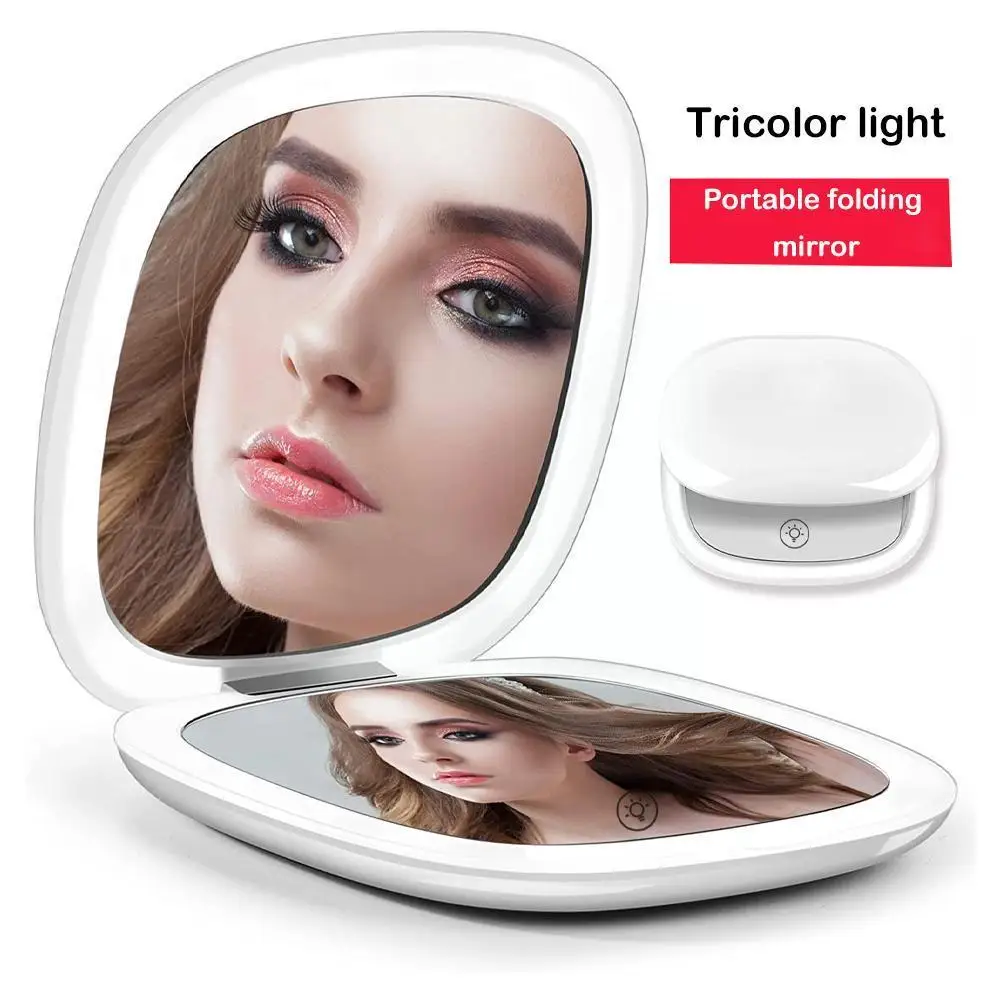 Mini Compact Led Makeup Mirror With Light 5X Magnifying Black Vanity Travel Foldable Small Pink Mirrors Portable Cosmetic P Q4N6