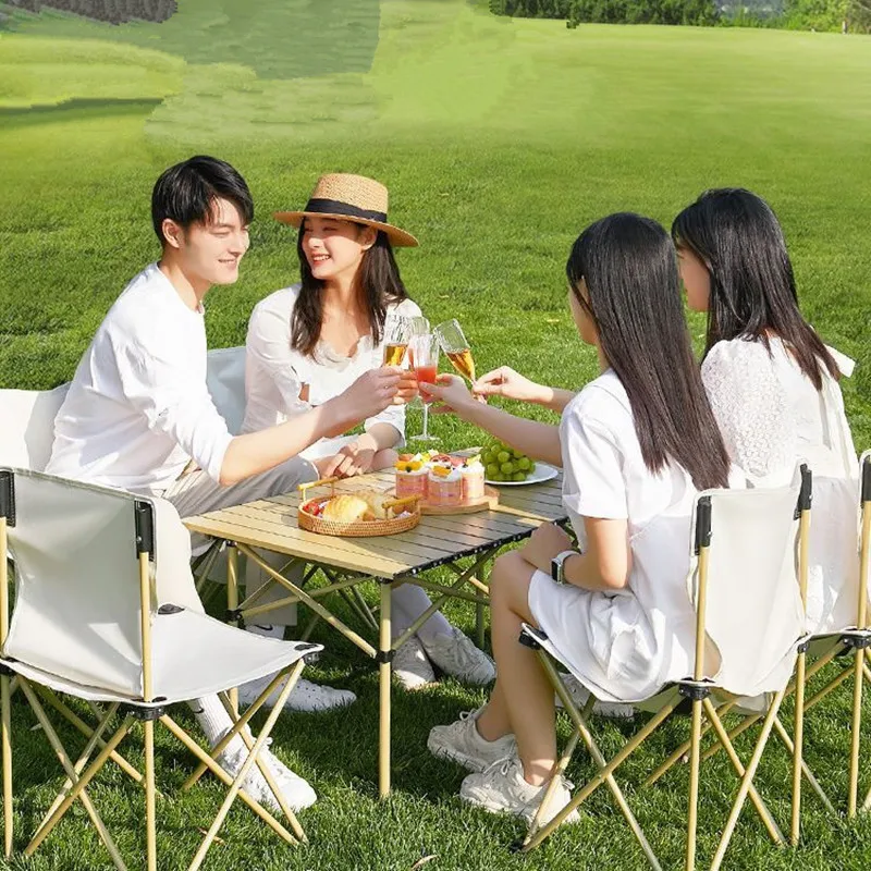 

Portable Outdoor Camping Folding Carbon Steel Egg Roll Table Travel BQQ Square Picnic Desk
