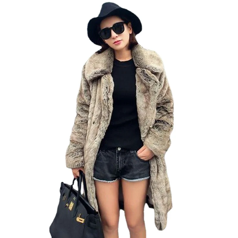 ICCLEK 2019 long Lapel imitation fur coat autumn winter mink coat women's whole mink long large windbreaker