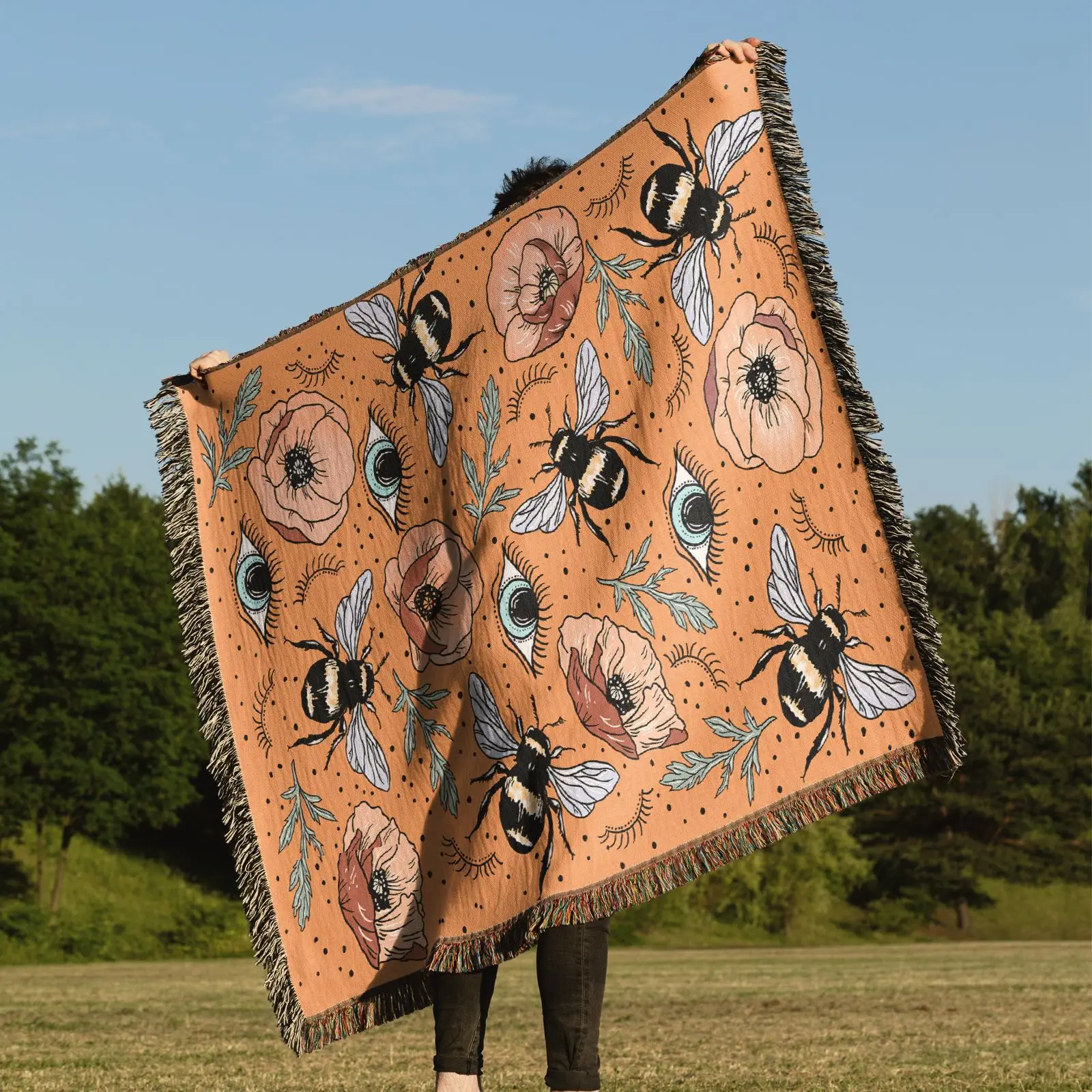 

Bee Camping Blanket Ins Wind Multifunctional Line Blanket Outdoor Picnic Blanket Sofa Blanket Cover Blanket Bohemian Blanket