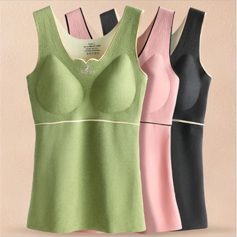 

Autumn And Winter 4.0 add velvet Thermal Underwear Women 's Seamless Slim Fit Plus Velvet Band Latex Chest Pad Bottoming Vest