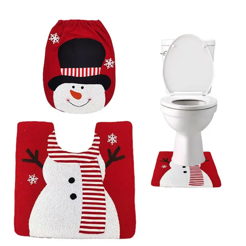 

Santa Claus Toilet Seat Cover Bathroom Mat Set Snowman Elk Santa Claus Design Christmas Toilet Seat Cover Decorations
