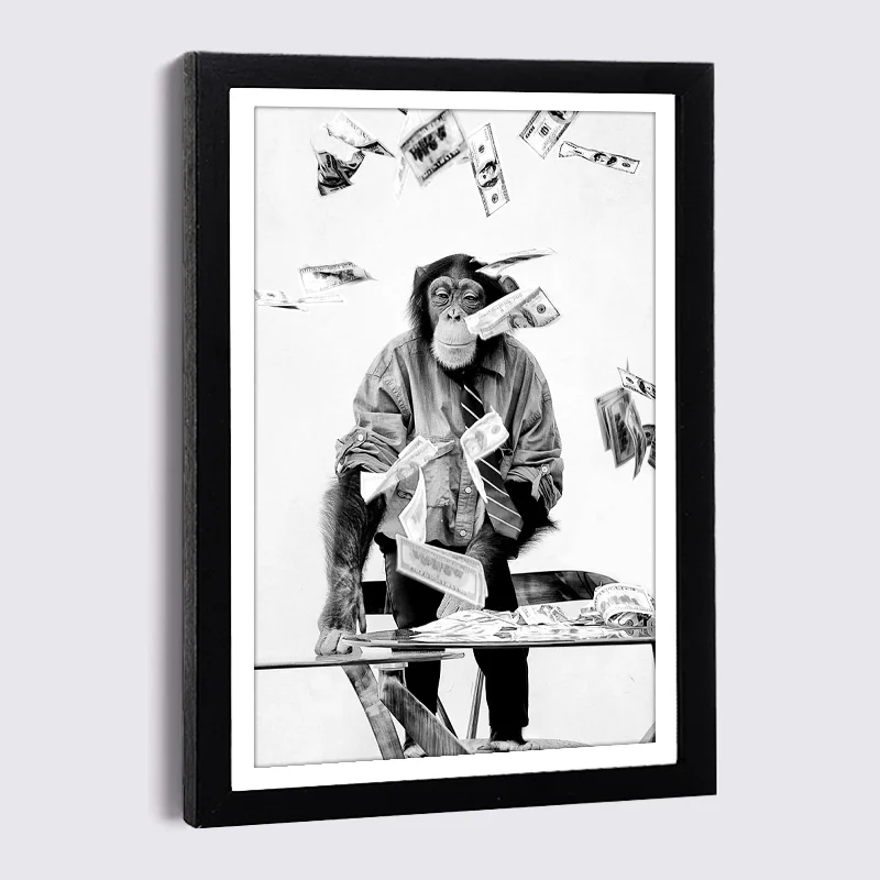 

Photo Frames Black 9x13cm A4 Money Monkey Gorilla Fashion Sexy Woman Canvas Poster with Frame Nordic Black Wood Frame Wall Decor