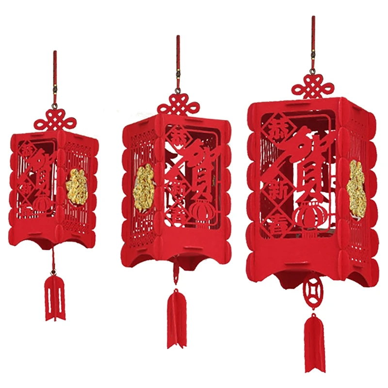 

3PCS New Year Lantern Decorative Fu Felt Chinese Lantern Red Hanging Lantern