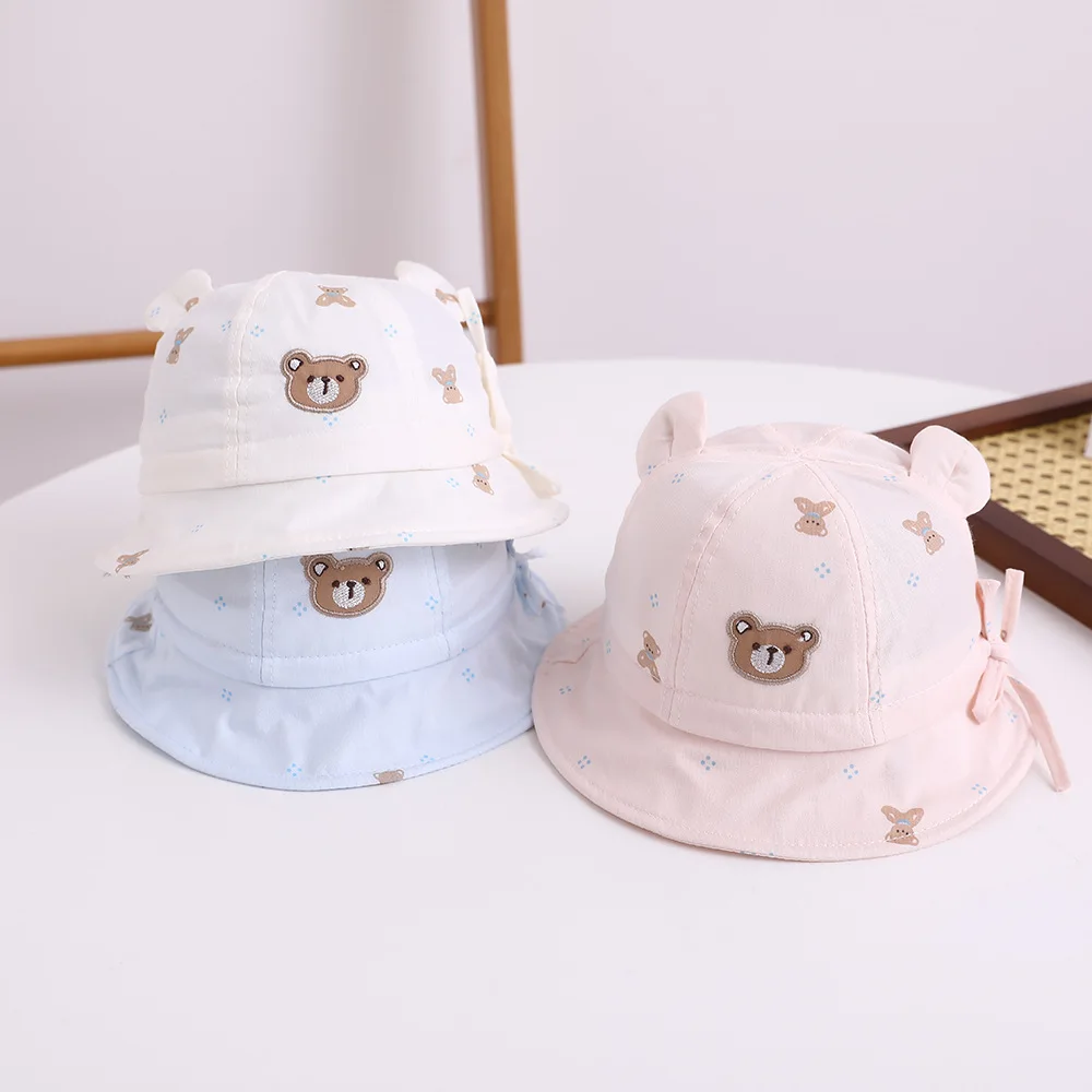 

Cartoon Bear Infant Hat Panama for Kids Adjustable Outdoor Baby Girls Fisherman Hats Summer Autumn Boys Sun Protect Accessories