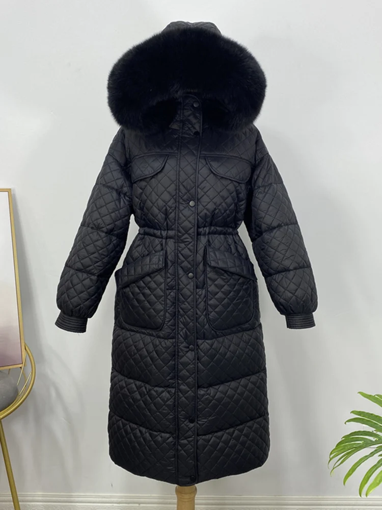 Autumn and winter new down jacket in long paragraph waist fox fur collar thickening warm jacket y2k Clothes brawomen 2022 new in
