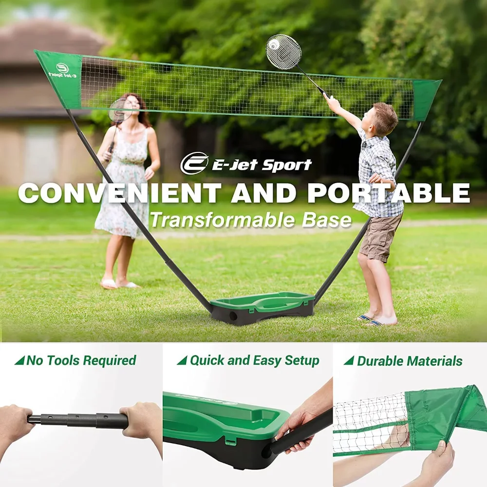 Portable Badminton Net Set, Rackets LED Lightnin Shuttlecocks Combo Set for Family & Kids, Easy Setup, Picnic Games