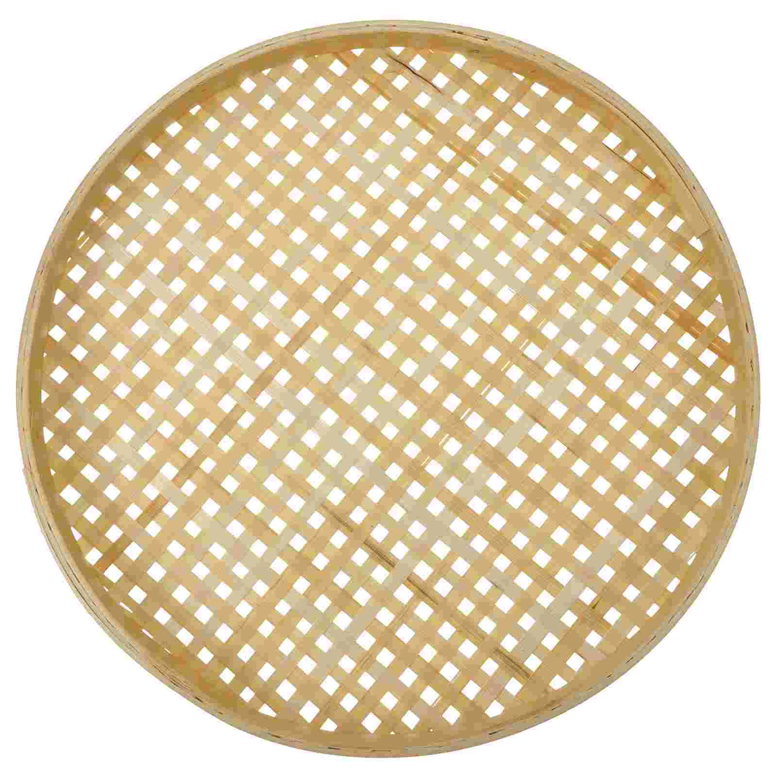 

Basket Tray Bamboo Fruit Woven Wicker Baskets Serving Storage Sieve Round Shallow Flat Bread Weaving Snack Vegetable Farmhouse