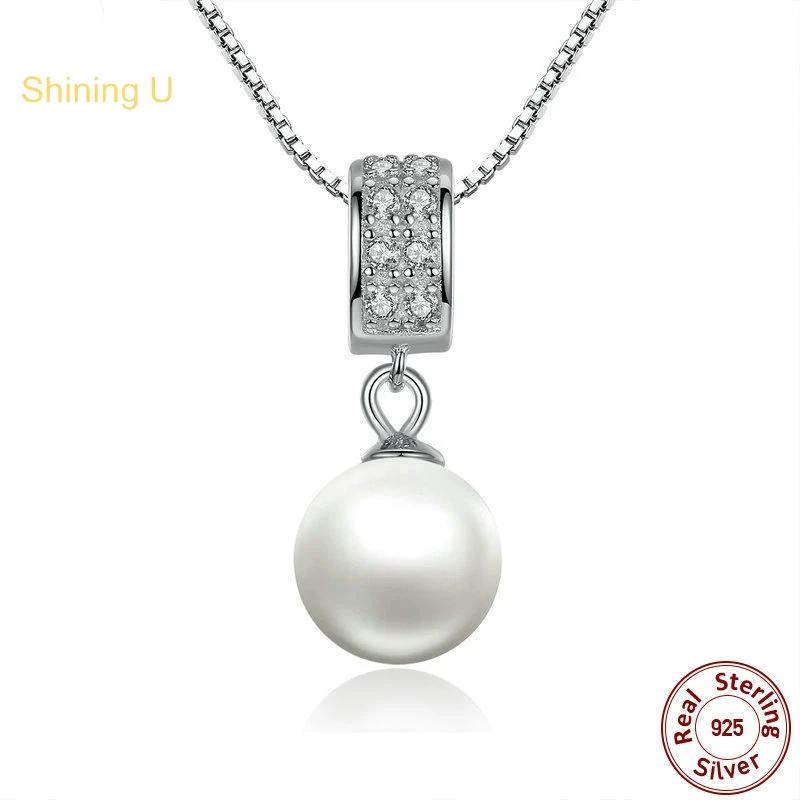 

Shining U 925 Sterling Silver Shell Pearl Pendant Nacklace Fine Jewelry for Women Gift Anniversary