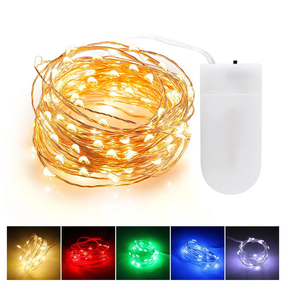 

2Pcs LED Garland String Light 1M 2M Copper Wire Fairy Festoon Light Button Battery for Christmax Wedding Party Indoor Decoration