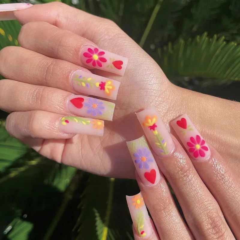 

JP1745 Medium Matte Nails Set Press on with Sun Flower Design