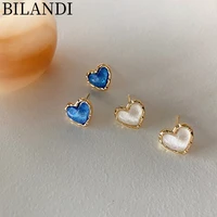 bilandi 925%c2%a0silver%c2%a0needle sweet jewelry heart earrings 2022 new trend pretty blue white stud earrings for women accessories