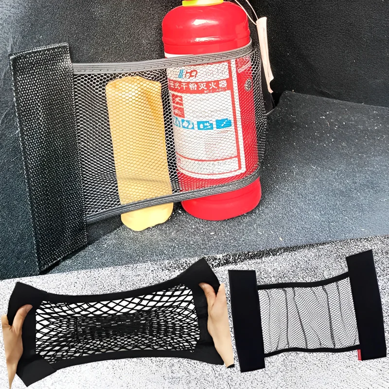 

Car Trunk Elastic Mesh Fixed Straps Auto Organizer Extinguisher Storage Net Bag Seat Back Fixing Bag Auto Interior Accessories