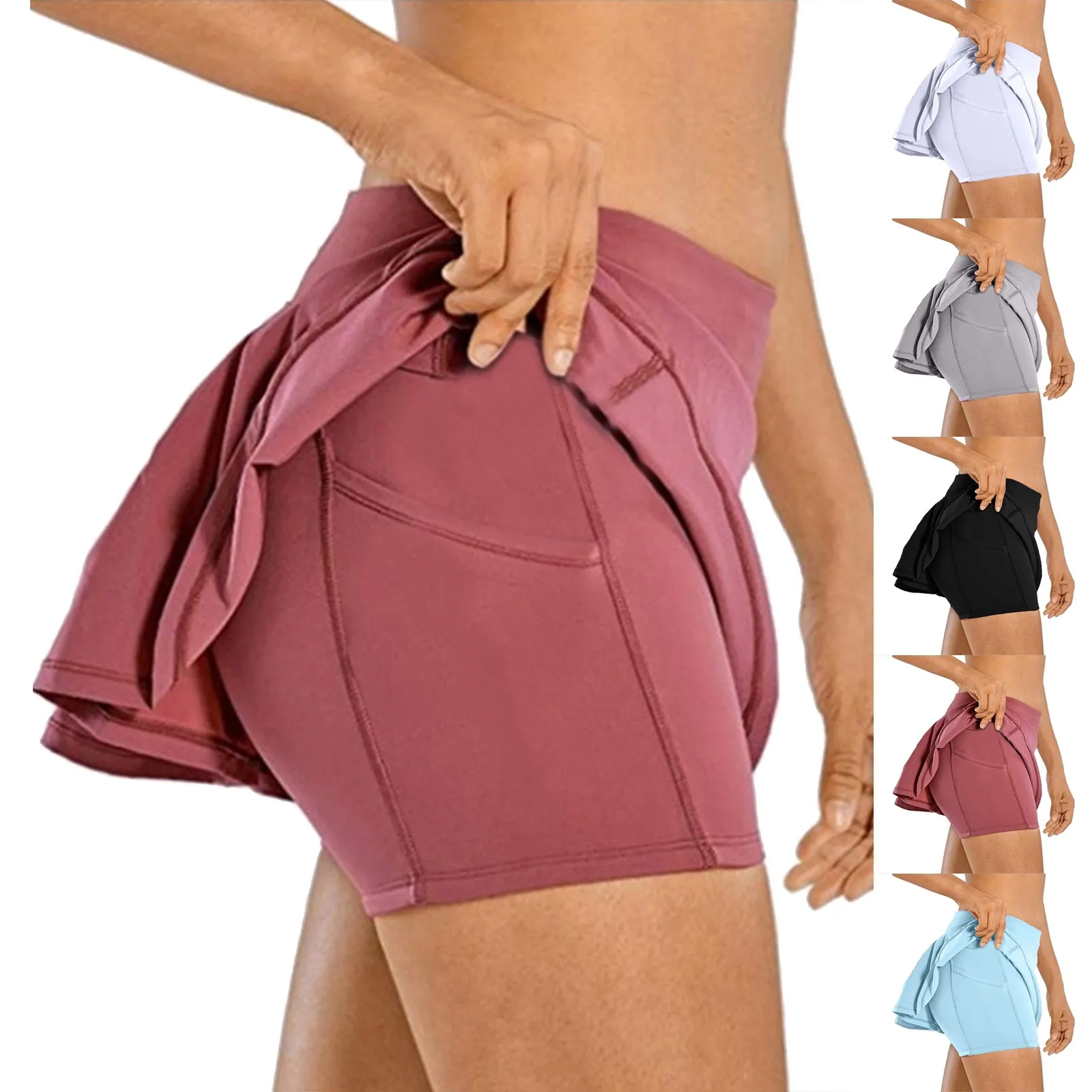 

Женская Повседневная модная однотонная плиссированная Спортивная юбка с двумя карманами, короткая юбка для отдыха, популярная женская юбка 2023