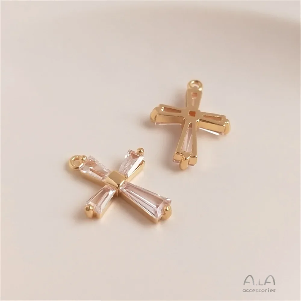 14-каратное позолоченное набор с диаоритовым цирконовым крестом кулон ручной