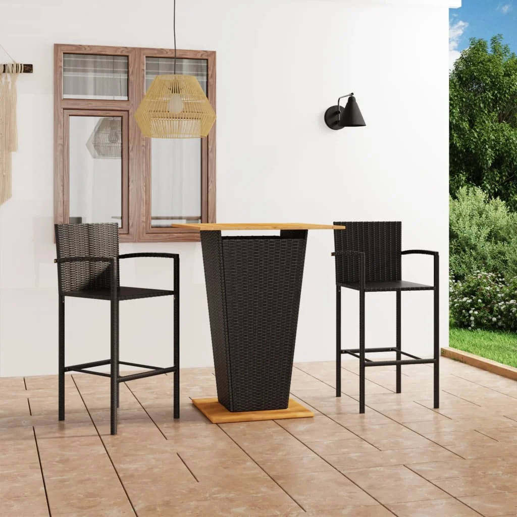 

3 Piece Garden Bar Set,Patio Table and Chair Set, Black