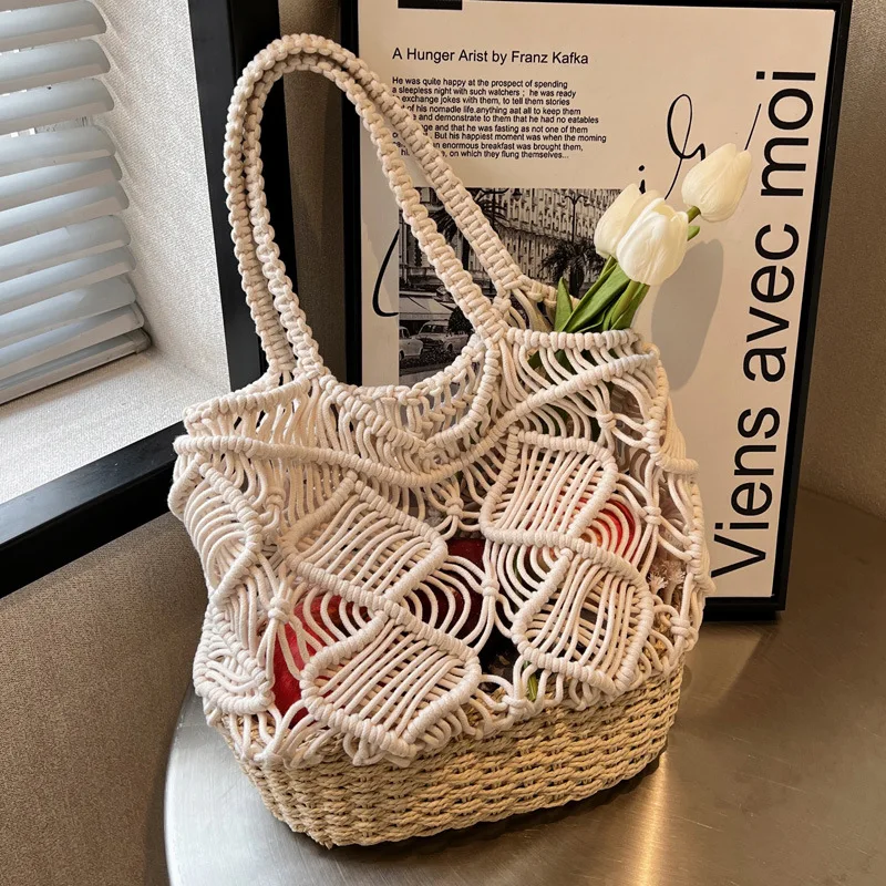 

Fashion Weave Hollow Out Shoulder Bags for Women 2023 Summer New Bucket Bag Ins Chic Handbag Casual Travel Beach Straw Bag Purse