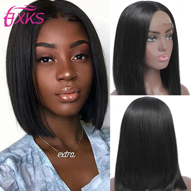 Black Synthetic Lace Front Short Straight Bob Wigs Natural Blonde 613 99J Color Middle Part 13X1.5 Lace Front Wigs 12Inch FXKS