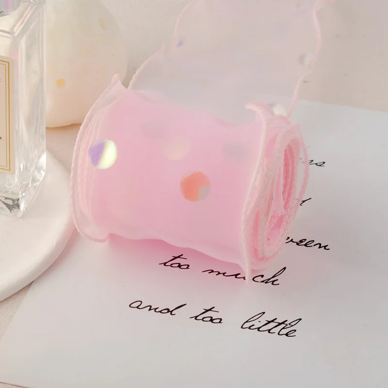 Атласная лента из органзы в серебряные точки волнистый рыбий хвост банты для