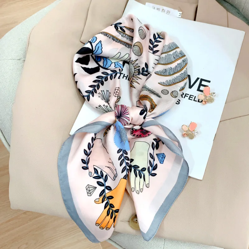 

2022 New 70x70cm Square Scarf Female Literature And Art Print Spring And Autumn Scarf Silk Scarf Silk Summer Sunscreen Shawl