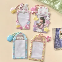 3inch cute bear cat photocards holder with chain waterproof protector kpop idol photo card sleeves keychain pendant stationery