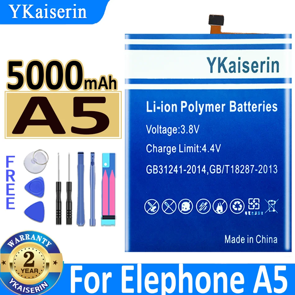 

YKaiserin Battery A 5 5000mAh For Elephone A5 Mobile Phone Bateira + Tools