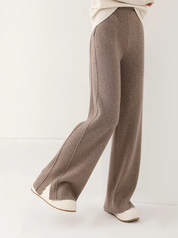 Женские брюки с широкими штанинами, осенне-зимние однотонные мягкие теплые брюки из 100% шерсти, YP01