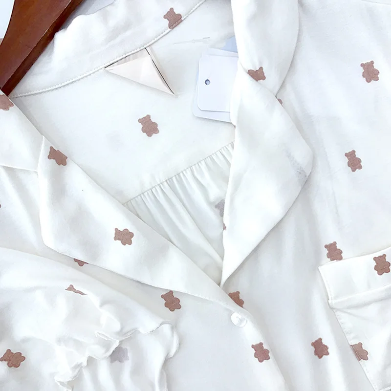 Pajamas for Women Thin Cool Feeling Silk Cotton Short-sleeve Shorts Sleepwear Suit Fairy Style Cardigan Loungewear with Lapel