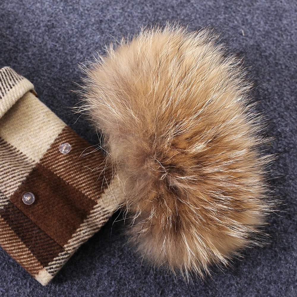 MaoMaoKong2020 клетчатое женское пальто из кожи енота с меховым воротником большого