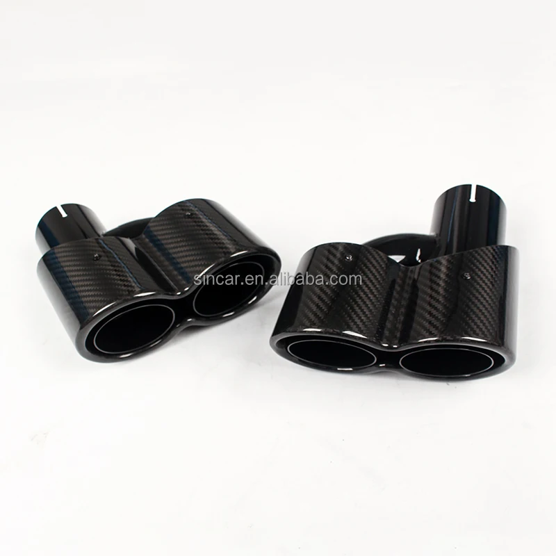 

H type Siamese double outlet glossy carbon tip twill grain carbon fiber plated-black tube curling slant end auto exhaust pipe