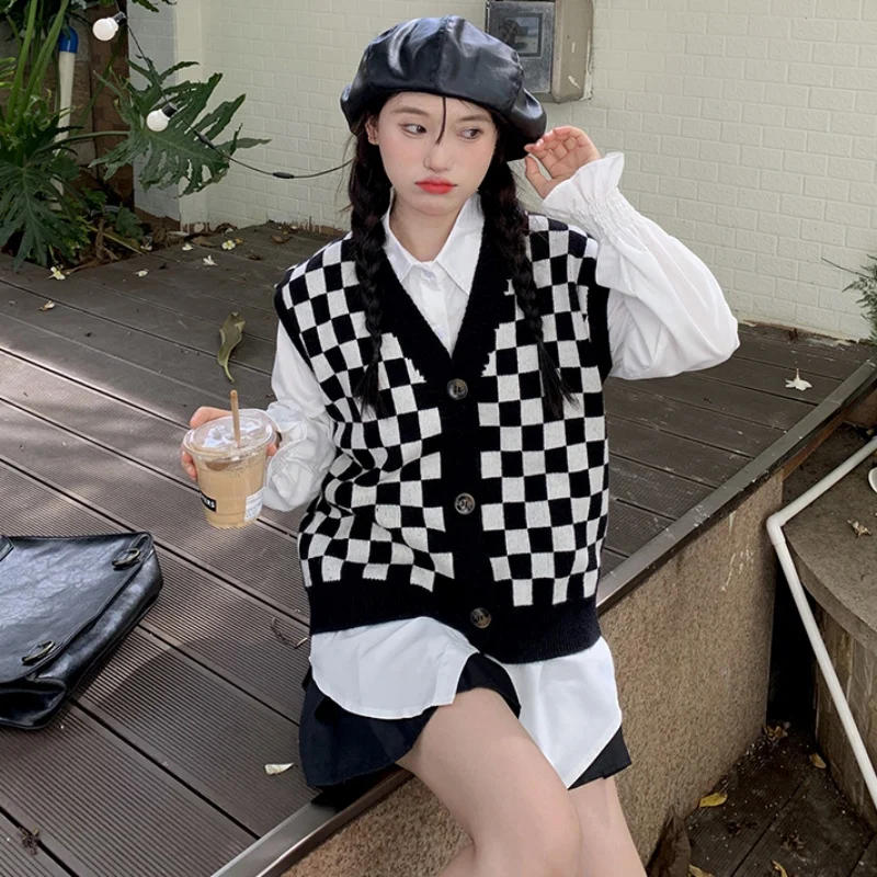 Винтажный кардиган в студенческом стиле свитер жилет для женщин свободный крой