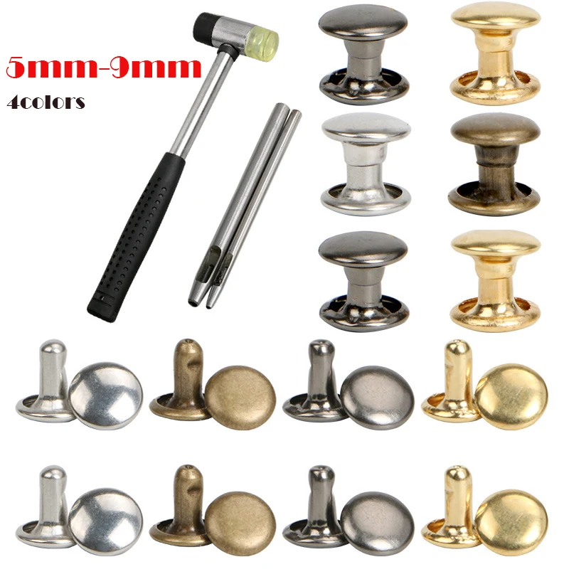 

1/100set 5mm-9mm Metal Double Cap Round Rivets Studs Collision Nail Spike Rock Leather Craft Tools for DIY Shoe Bag Belt Garment