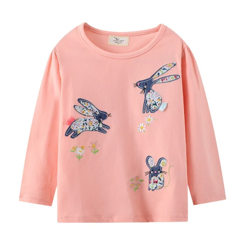 

2022 Children's Long Sleeve T Shirt Girls Cartoon Rabbit Print Autumn New O-Neck Knitted T-shirt