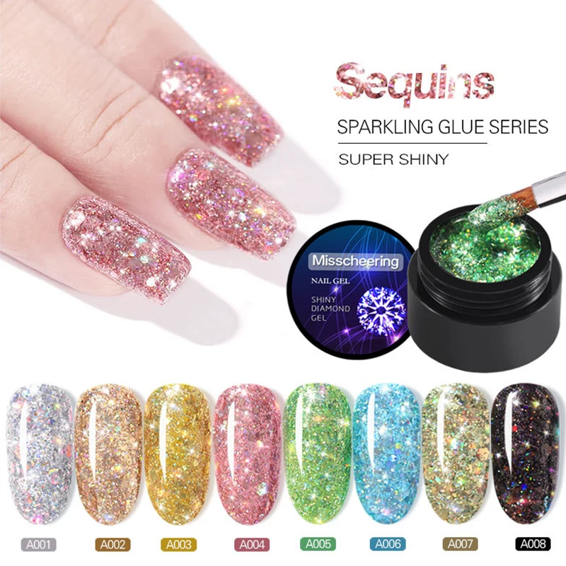 Nail Varnishes Laser Manicure Nail Diamond Gel Polish Glue Glitter UV Gel DIY Art LED Lamp Flashing