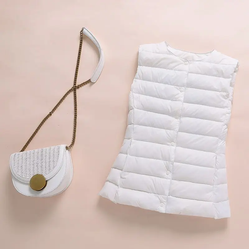 Women's Sleeveless Jacket Autumn Winter Thermal Vest Fashion Ultra Lightly Thin Quilted White Duck Down Vest Women's Coats New