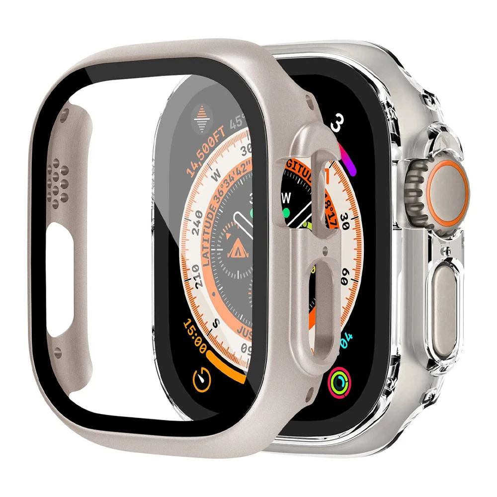 

Стекло + крышка для Apple Watch чехол Ultra 49 мм, аксессуары, универсальная защита для экрана из поликарбоната, бампер, закаленное покрытие для Apple watch чехол