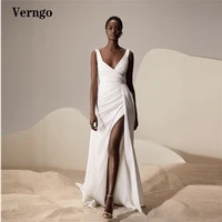verngo simple satin beach wedding dresses v neck side slit pleats women bridal gowns white formal dress 2022 robe de mariage